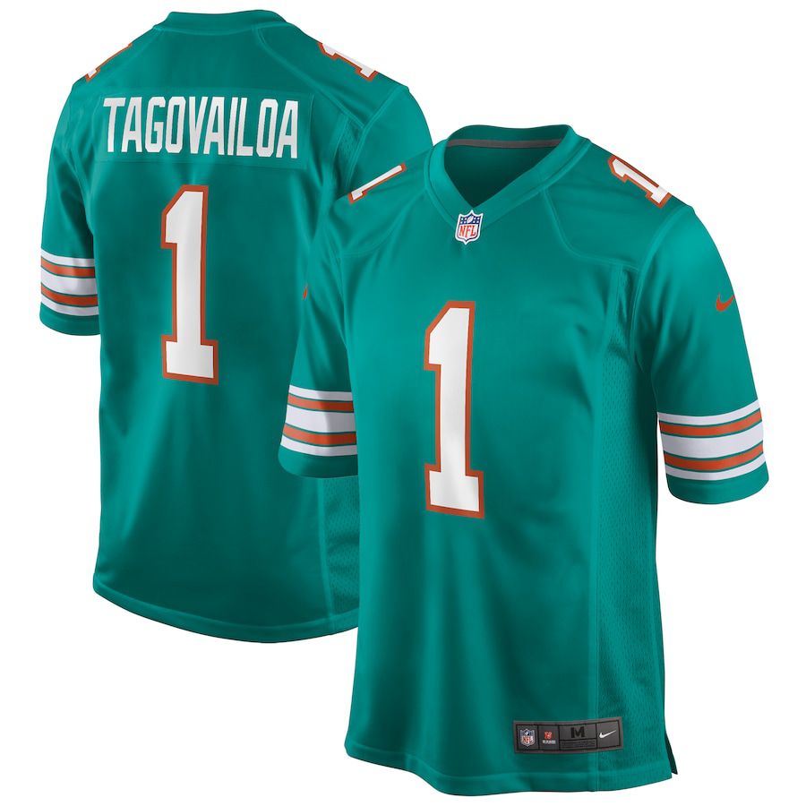 Men Miami Dolphins #1 Tua Tagovailoa Nike Aqua Alternate Game NFL Jersey->miami dolphins->NFL Jersey